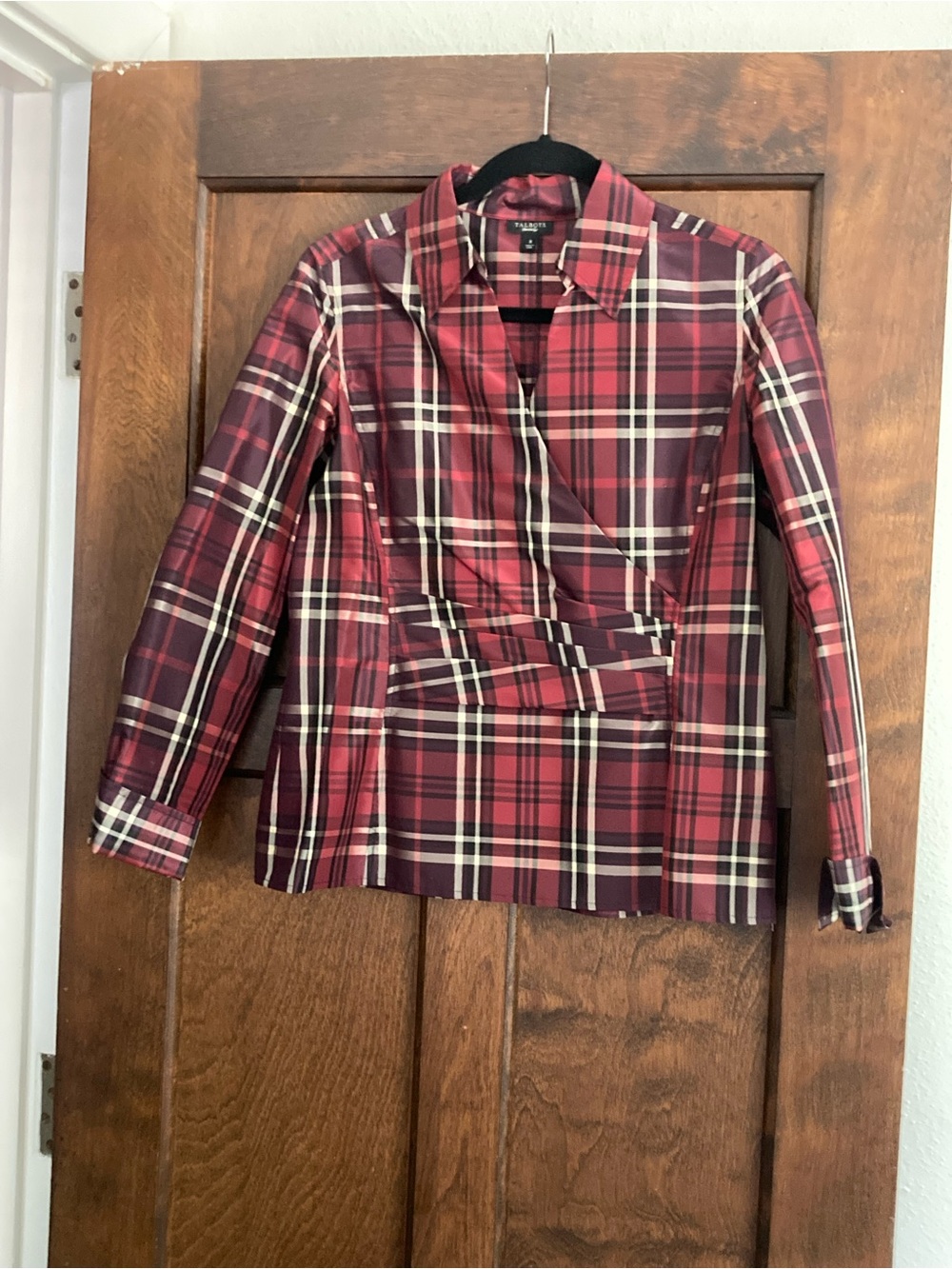 Talbots Red Plaid Wrap-Style Top